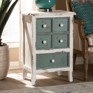 Baxton Studio Angeline White and Teal Finished Wood 5-Drawer Chest