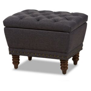 Baxton Studio Annabelle Dark Grey Upholstered Wood Finished Ottoman