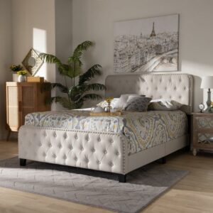 Baxton Studio Annalisa Modern Transitional Beige Fabric Upholstered Button Tufted Full Size Panel Bed
