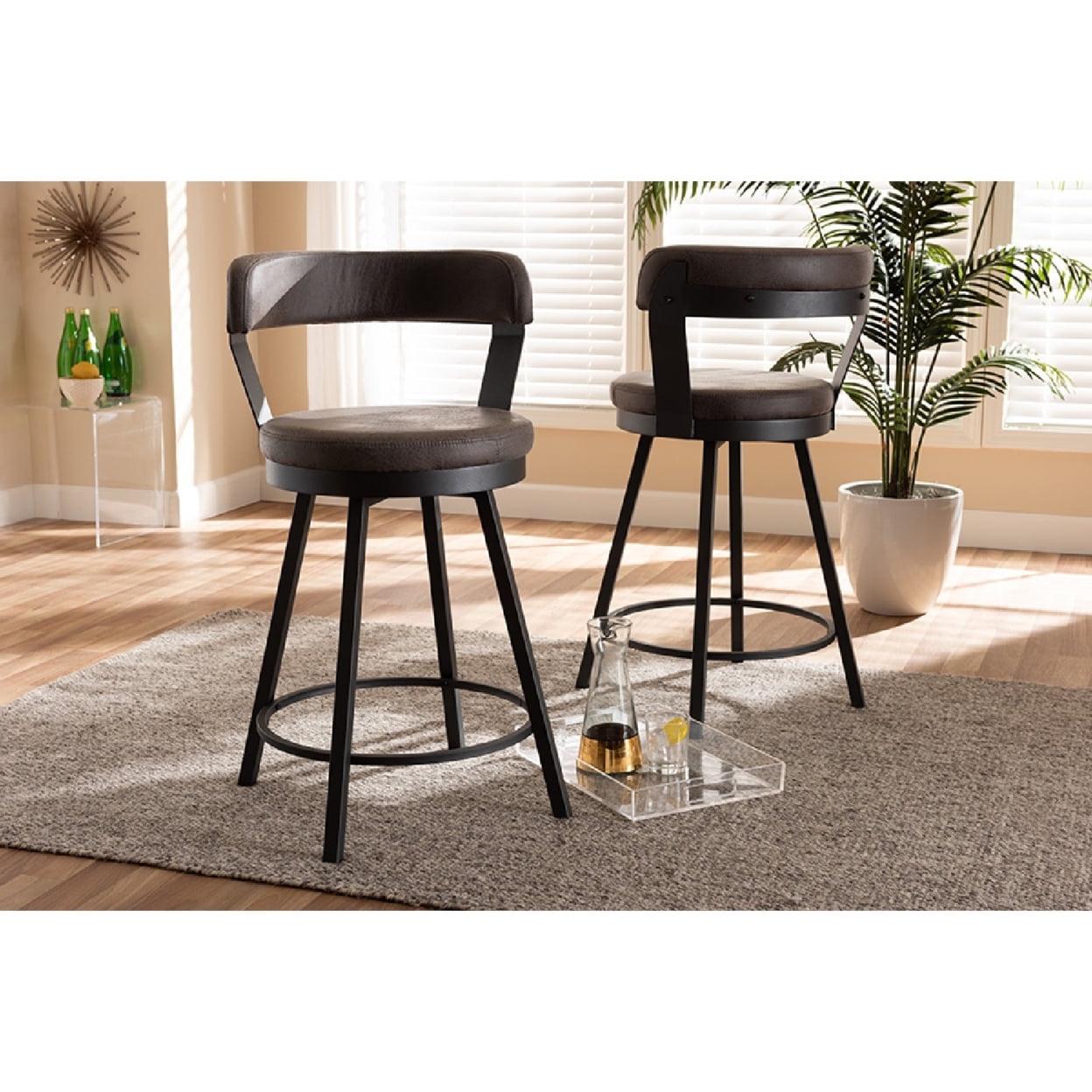 Baxton Studio Arcene Rustic and Industrial Grey Faux Leather Upholstered Pub Stool Set - Image 5