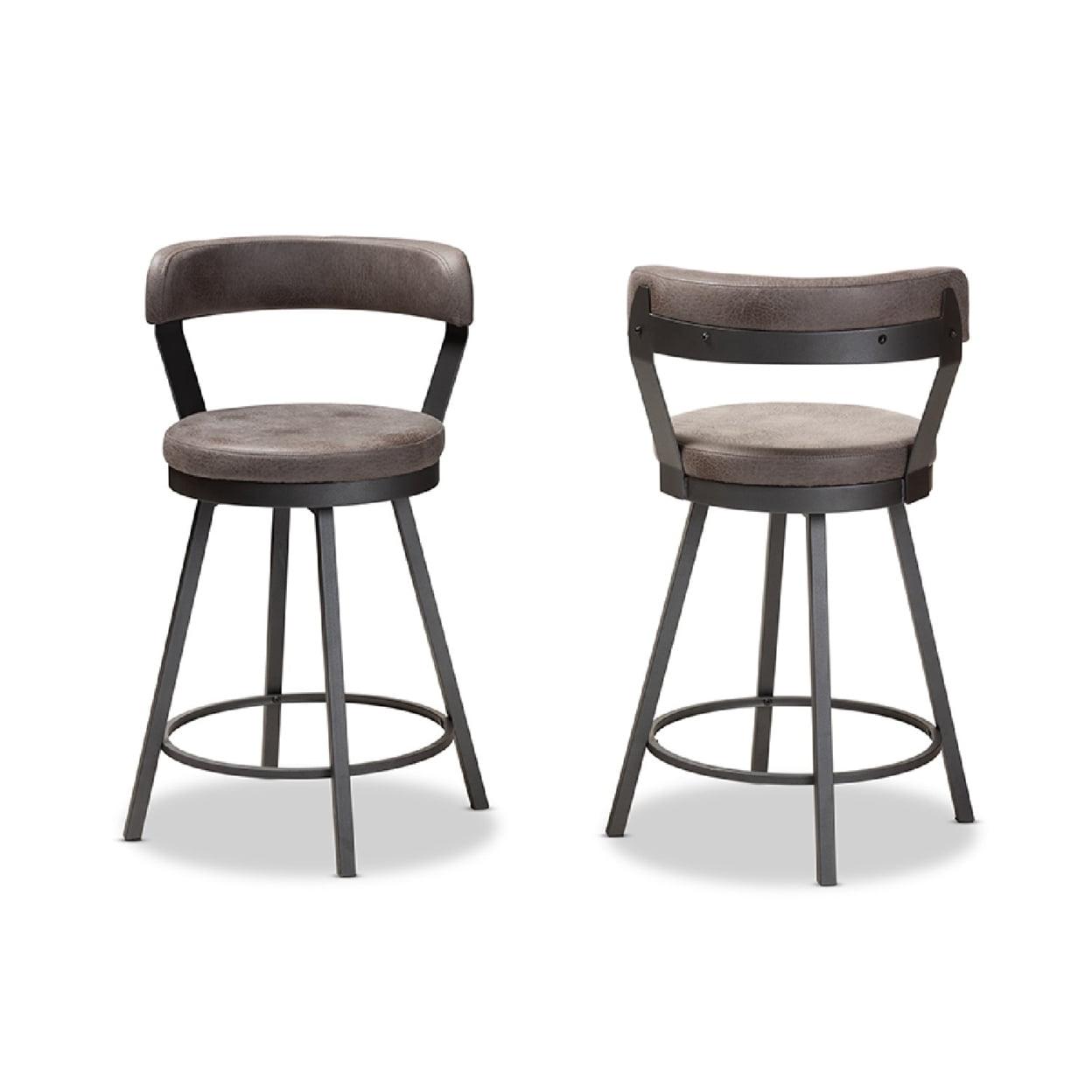 Baxton Studio Arcene Rustic and Industrial Grey Faux Leather Upholstered Pub Stool Set - Image 2