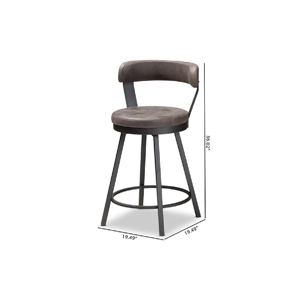 Baxton Studio Arcene Rustic and Industrial Grey Faux Leather Upholstered Pub Stool Set - Image 7
