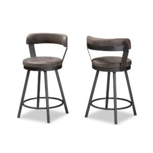 Baxton Studio Arcene Rustic and Industrial Grey Faux Leather Upholstered Pub Stool Set
