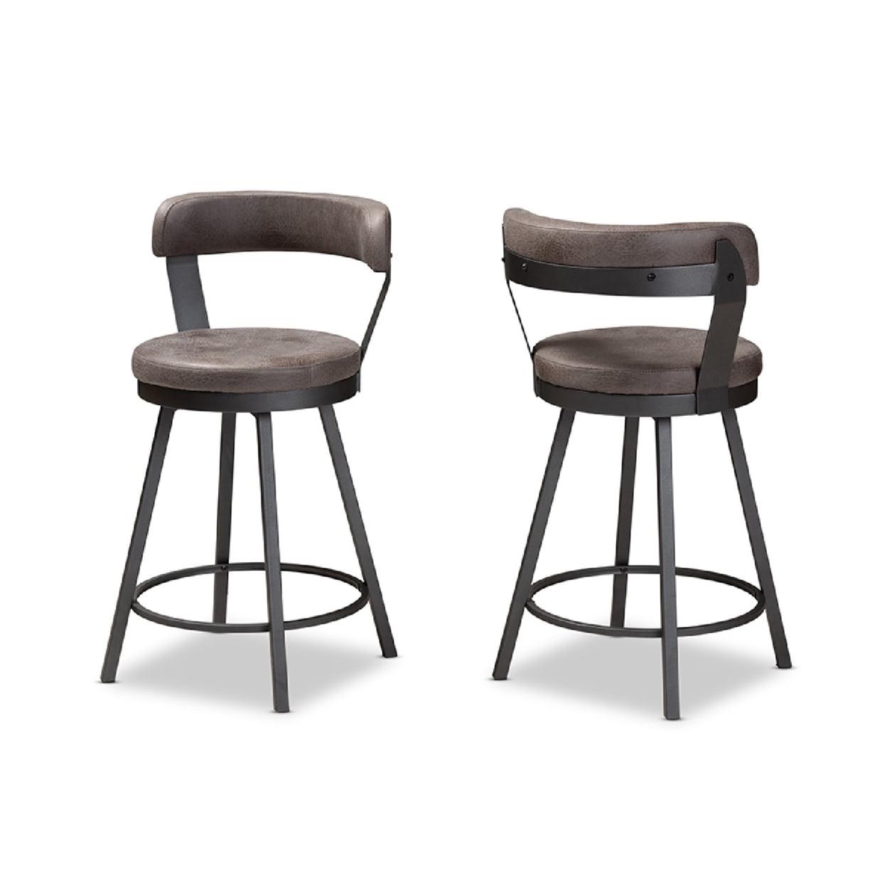 Baxton Studio Arcene Rustic and Industrial Grey Faux Leather Upholstered Pub Stool Set