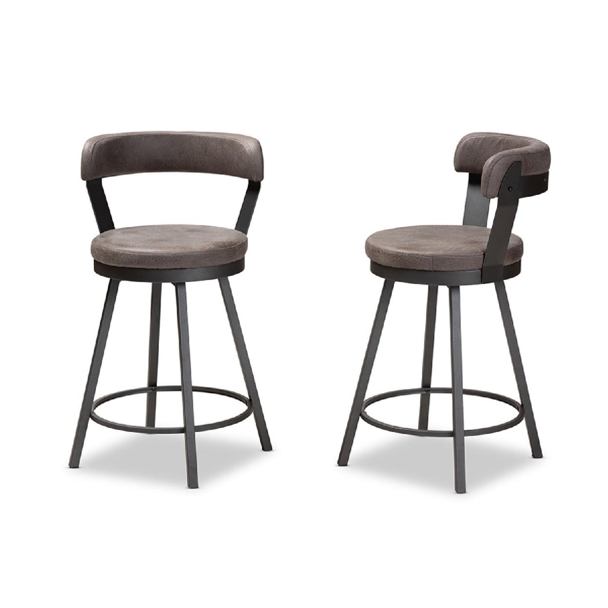 Baxton Studio Arcene Rustic and Industrial Grey Faux Leather Upholstered Pub Stool Set - Image 3
