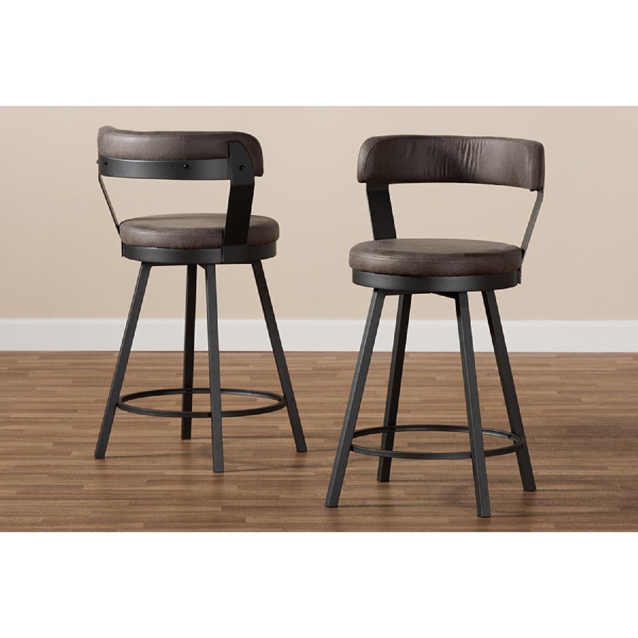 Baxton Studio Arcene Rustic and Industrial Grey Faux Leather Upholstered Pub Stool Set - Image 6