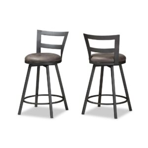Baxton Studio Arjean Rustic and Industrial Grey Faux Leather Upholstered Pub Stool Set