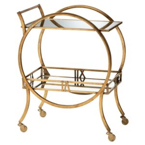 Baxton Studio Arsene Antique Gold Finished 2-Tier Mobile Bar Cart