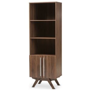 Baxton Studio Ashfield Mid-Century Modern Walnut Brown Finished Wood Bookcase