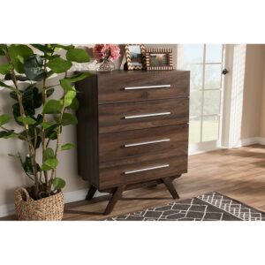 Baxton Studio Auburn Mid-Century Modern Walnut Brown Finished Wood 4-Drawer Chest