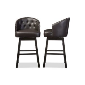 Baxton Studio Avril Modern and Contemporary Brown Faux Leather Tufted Swivel Barstool with Nail heads Trim (Set of 2)