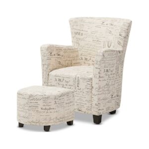 Baxton Studio Benson French Script Patterned Fabric Club Chair and Ottoman Set