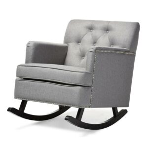 Baxton Studio Bethany Modern and Contemporary Gray Fabric Upholstered Button-Tufted Rocking Chair