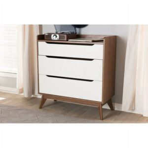 Baxton Studio Brighton Mid-Century Modern White and Walnut Wood 3-Drawer Storage Chest