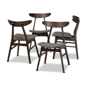 Baxton Studio Britte Mid-Century Modern Dark Grey Fabric Upholstered Dark Oak Brown Finished 4-Piece Wood Dining Chair