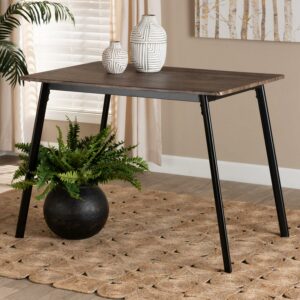 Baxton Studio Calder Mid-Century Modern Walnut Brown Finished Wood and Black Metal Dining Table