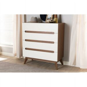 Baxton Studio Calypso Mid-Century Modern White and Walnut Wood 4-Drawer Storage Chest