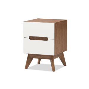 Baxton Studio Calypso Mid-Century Modern White and Walnut Wood 3-Drawer Storage Nightstand