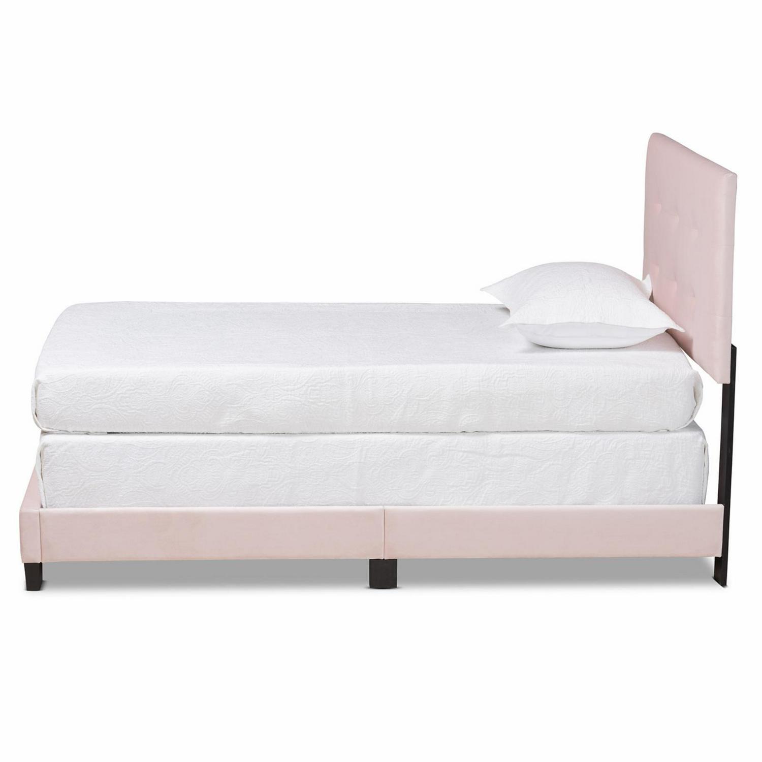 Caprice Glam Light Pink Velvet Fabric Upholstered Full Size Panel Bed - Image 2