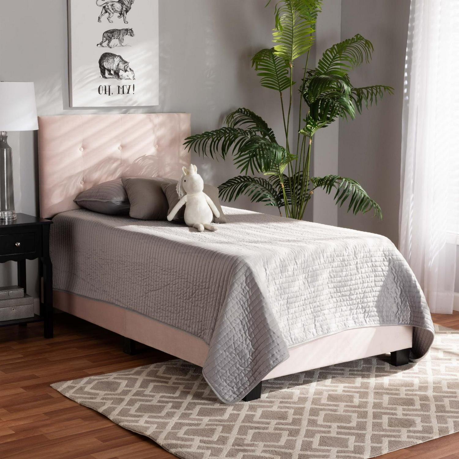 Caprice Glam Light Pink Velvet Fabric Upholstered Full Size Panel Bed - Image 7