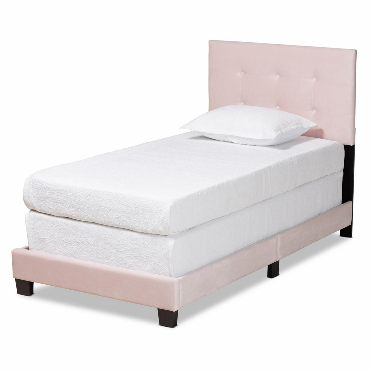 Caprice Glam Light Pink Velvet Fabric Upholstered Full Size Panel Bed