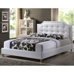 Baxton Studio Carlotta Modern Bed with Upholstered Headboard, Queen, White