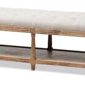 Baxton Studio Celeste Weathered Oak Beige Linen Upholstered Ottoman