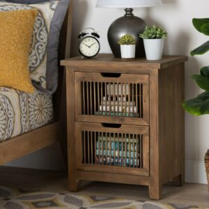 Baxton Studio Clement Rustic Transitional Medium Oak Finished 2-Drawer Wood Spindle End Table