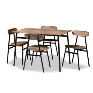 Baxton Studio Industrial Brown Wood Finished Matte Black Frame 5-Piece Dining Set