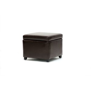 Baxton Studio Dark Brown Faux Leather Small Storage Cube Ottoman