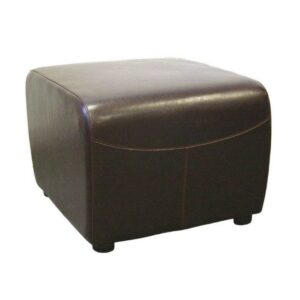 Baxton Studio Dark Brown Full Leather Ottoman with Rounded Sides