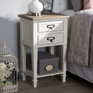 Baxton Studio Dauphine 2 Drawer Wood Nightstand in Weathered Oak White