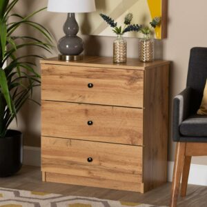 Baxton Studio Decon Modern and Contemporary Oak Brown Finished Wood 3-Drawer Storage Chest