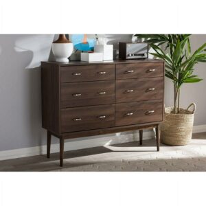 Baxton Studio Disa Mid-Century Modern Walnut Brown Finished 6-Drawer Dresser