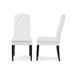 Baxton Studio Dylin Modern and Contemporary White Faux Leather Button-Tufted Nail heads Trim Dining Chair (Set of 2)