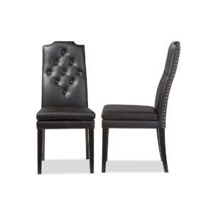 Baxton Studio Dylin Modern and Contemporary Black Faux Leather Button-Tufted Nail heads Trim Dining Chair (Set of 2)