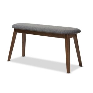Baxton Studio Easton Mid-Century Modern Dark Grey Fabric Upholstered Walnut Finished Wood Bench
