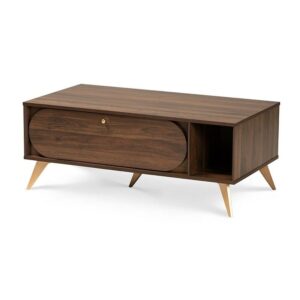 Baxton Studio Edel Mid-Century Modern Walnut Brown and Gold Finished Wood Coffee Table