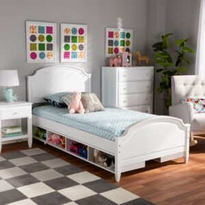 Baxton Studio Elise Classic and Traditional Transitional White Finished Wood Twin Size Storage Platform Bed