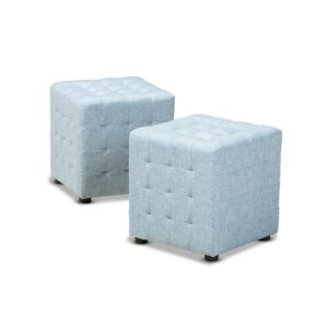 Baxton Studio Elladio Modern and Contemporary Light Blue Fabric Upholstered Tufted Cube Ottoman Set
