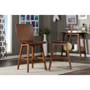 Baxton Studio Elsa Mid-century Modern Scandinavian Style Dark Walnut Bent Wood Counter Stool (Set of 2)