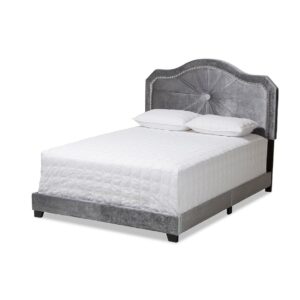 Baxton Studio Embla Modern and Contemporary Grey Velvet Fabric Upholstered Queen Size Bed