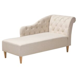 Baxton Studio Emeline Modern and Contemporary Beige Fabric Upholstered Oak Finished Chaise Lounge