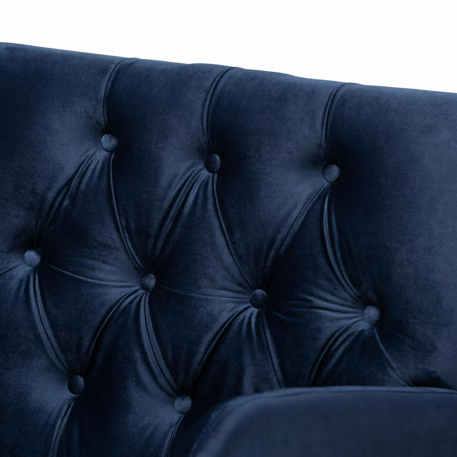 Baxton Studio Eri Contemporary Glam and Luxe Navy Blue Velvet Upholstered and Walnut Brown Finished Wood Armchair - Image 5