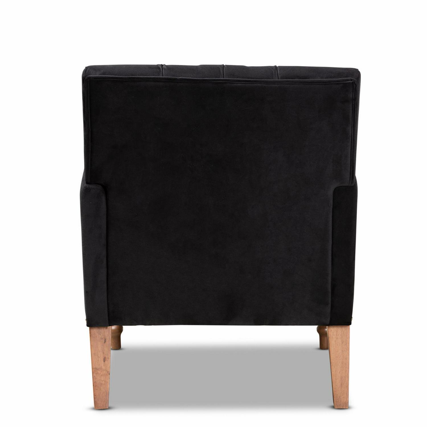 Baxton Studio Eri Contemporary Glam and Luxe Navy Blue Velvet Upholstered and Walnut Brown Finished Wood Armchair - Image 8