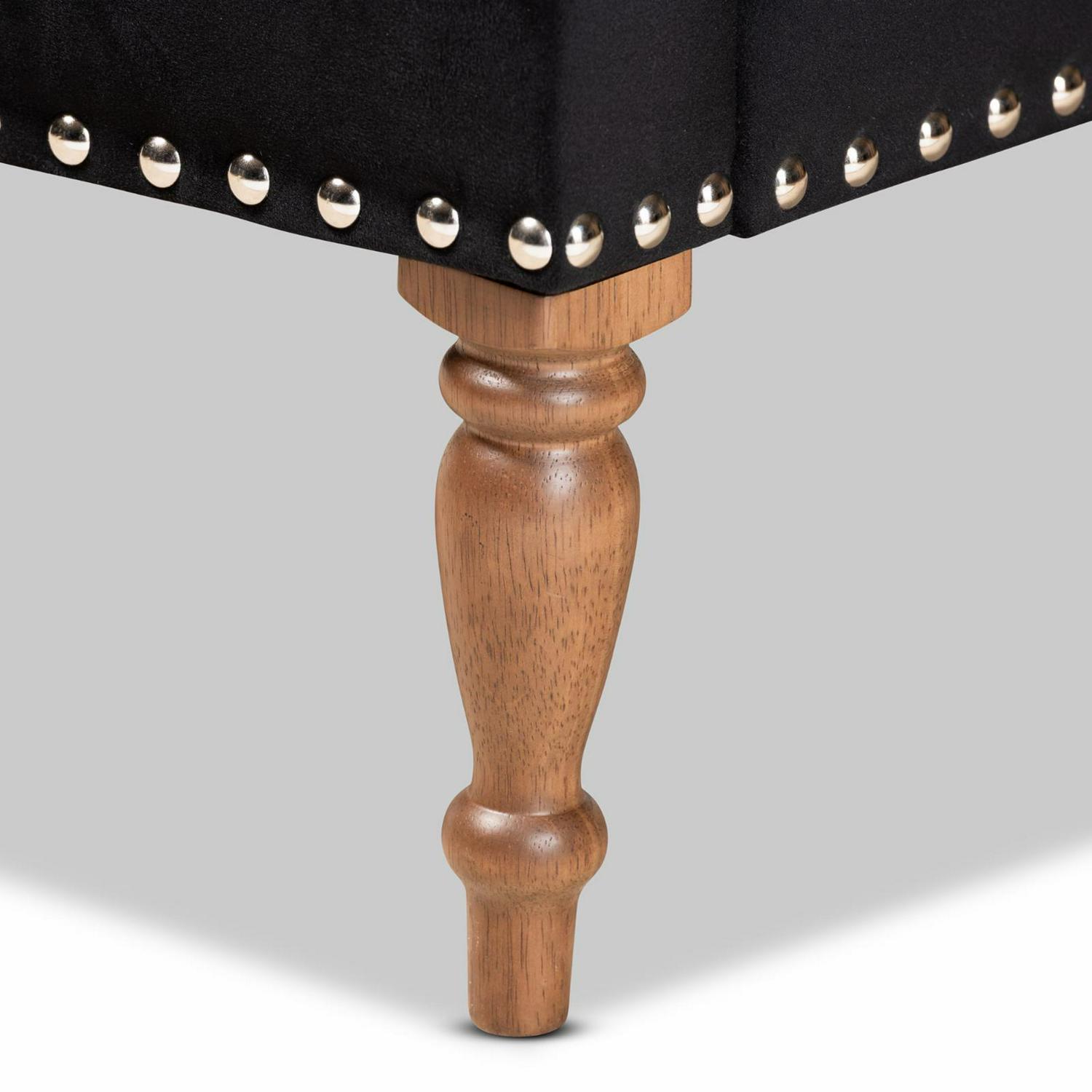 Baxton Studio Eri Contemporary Glam and Luxe Navy Blue Velvet Upholstered and Walnut Brown Finished Wood Armchair - Image 6