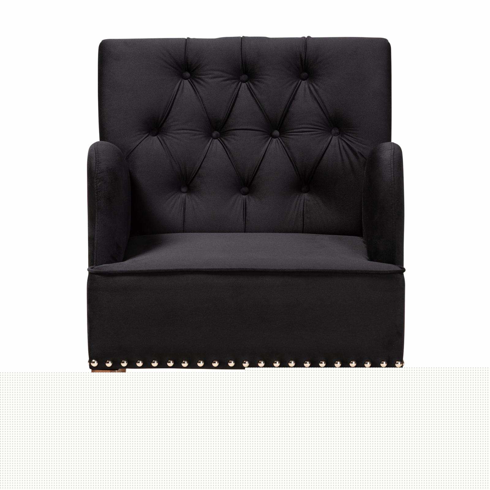 Baxton Studio Eri Contemporary Glam and Luxe Navy Blue Velvet Upholstered and Walnut Brown Finished Wood Armchair - Image 3