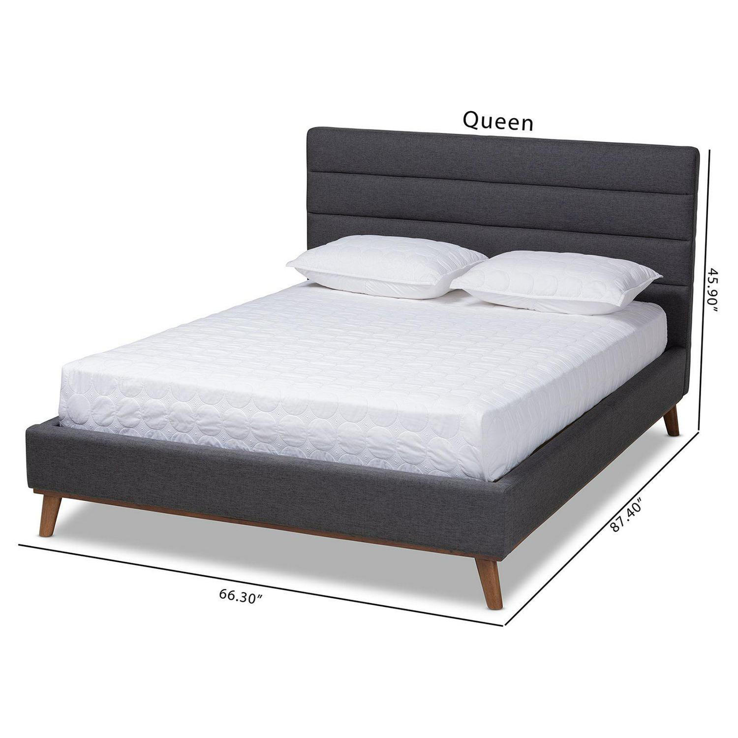 Baxton Studio Erlend Mid-Century Modern Greyish Beige Fabric Upholstered Queen Size Platform Bed - Image 7