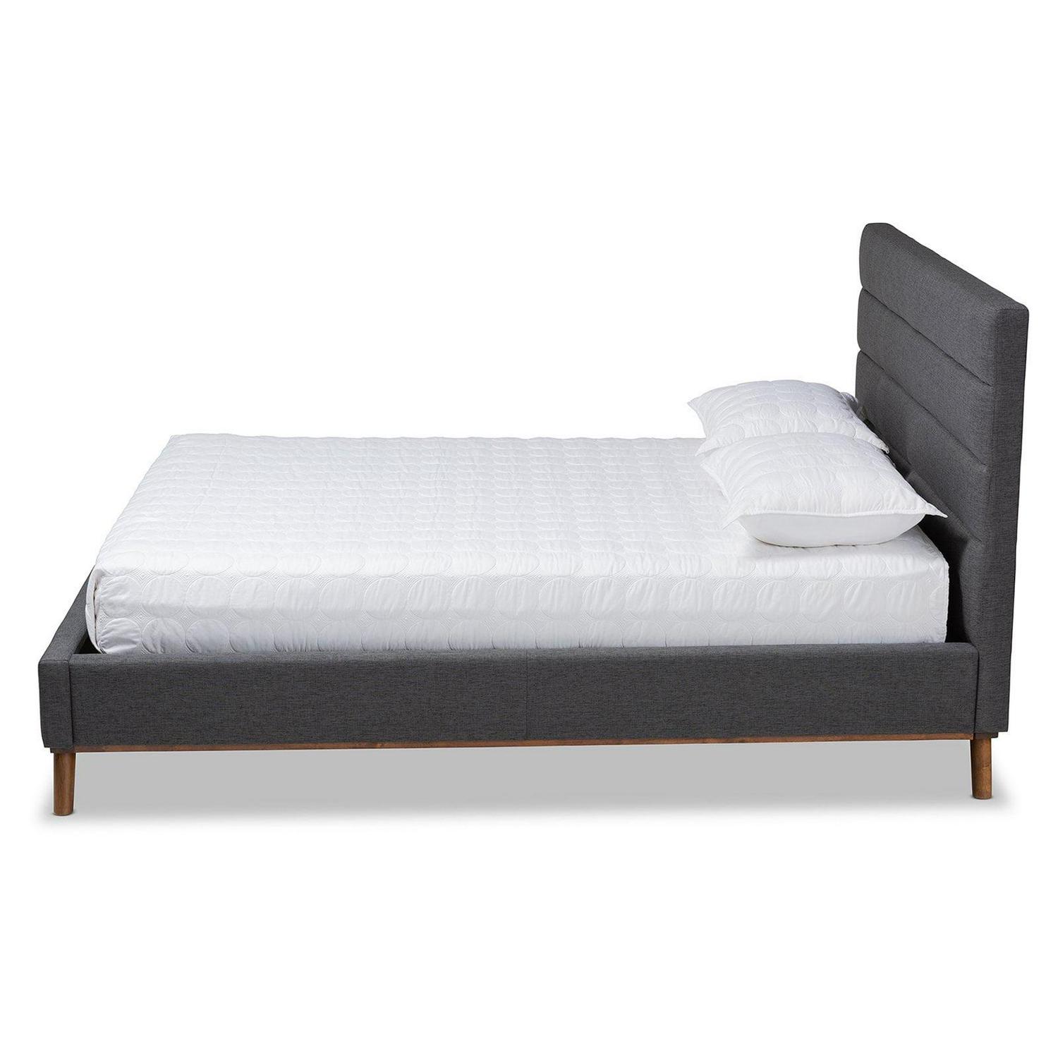 Baxton Studio Erlend Mid-Century Modern Greyish Beige Fabric Upholstered Queen Size Platform Bed - Image 9
