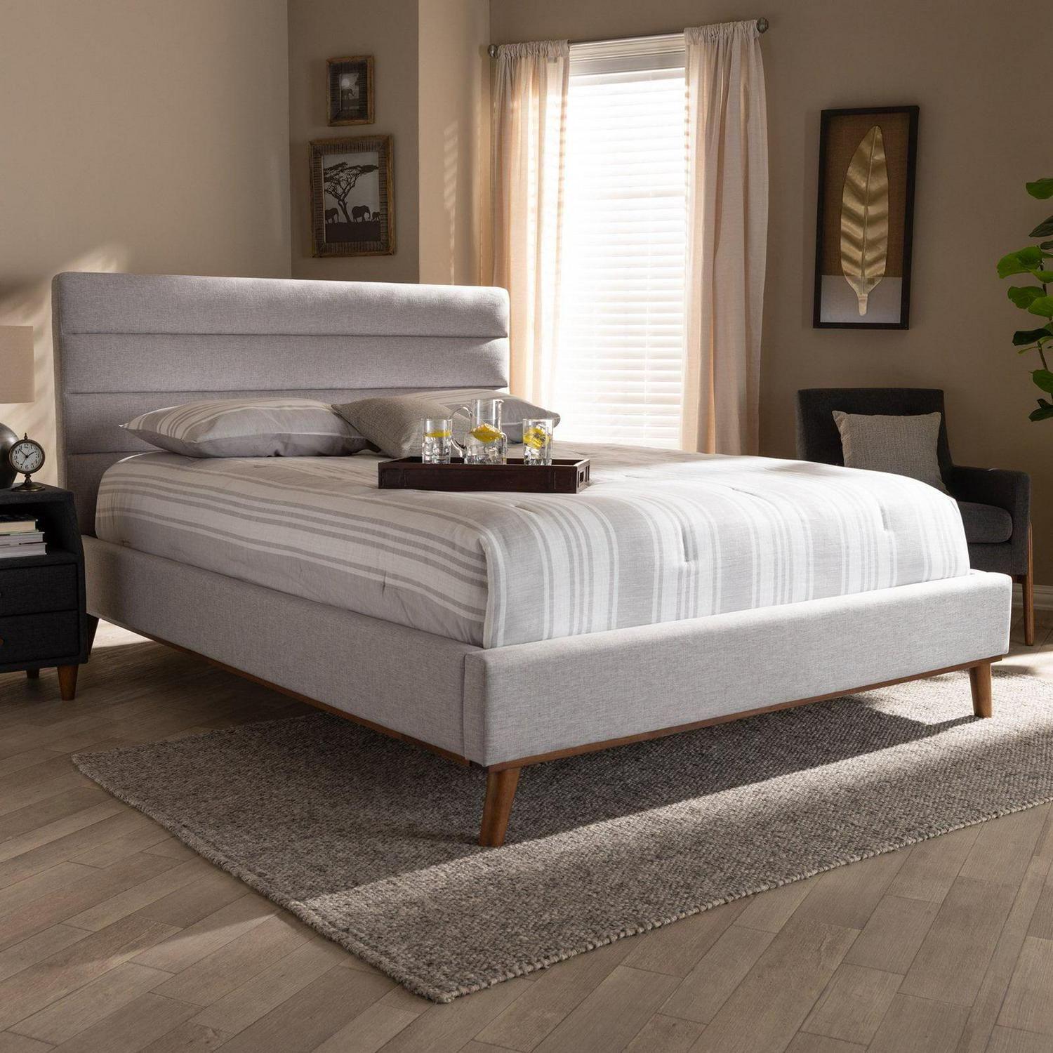 Baxton Studio Erlend Mid-Century Modern Greyish Beige Fabric Upholstered Queen Size Platform Bed - Image 3